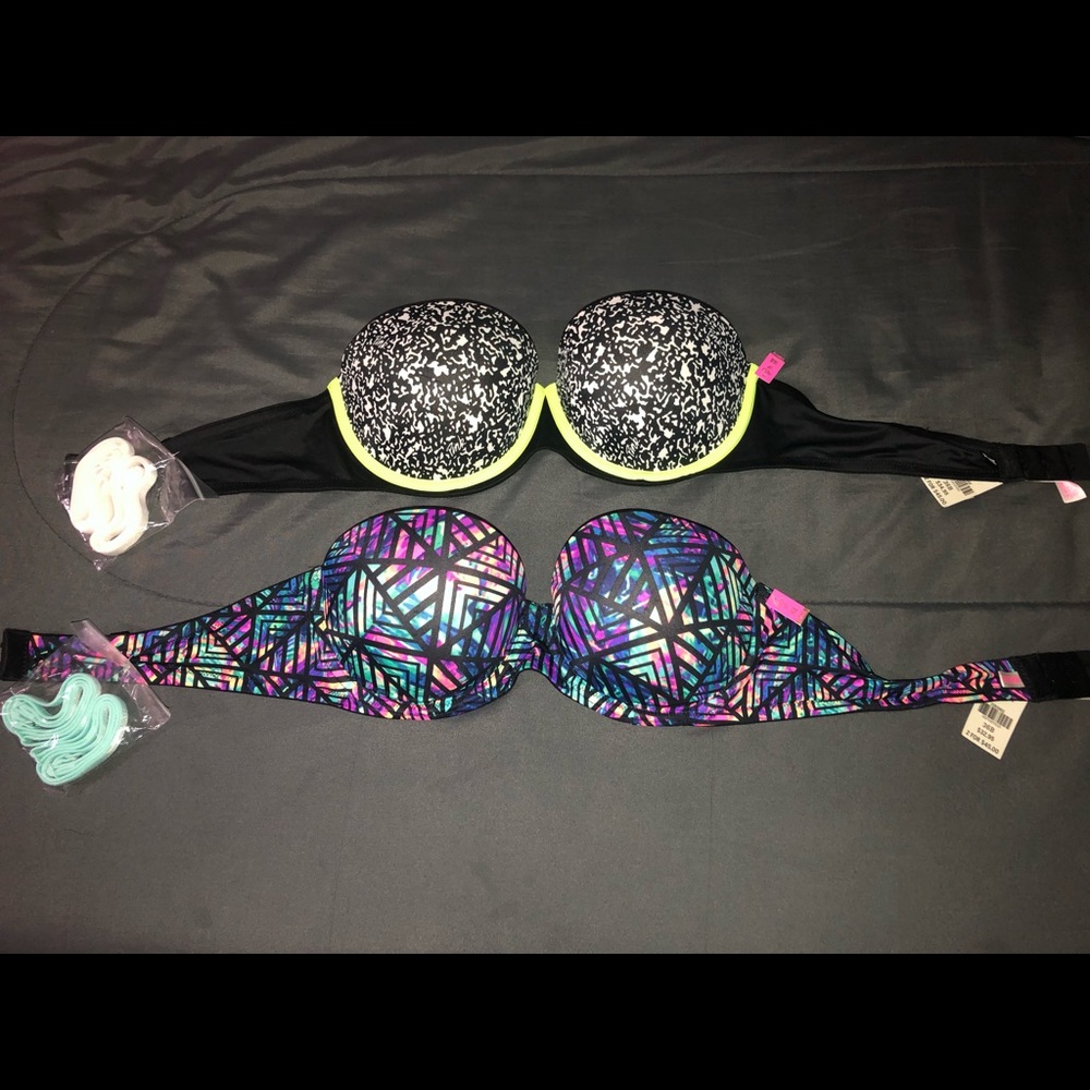 NWT set of 2 Strapless PINK Push Up Bras